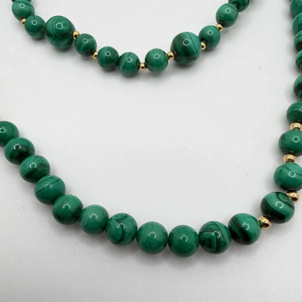 Vintage Malachite and 14kt gold beaded necklace/bracelet set‎ w/ 14kt YG clasps!